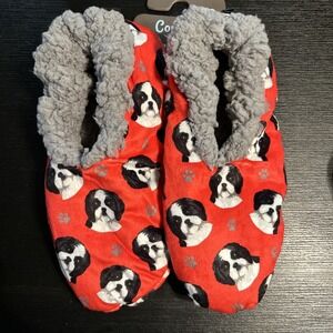 Comfies Slippers Non Slip Comfies Dog‎ Design One Size Shih Tzu Red White 1256